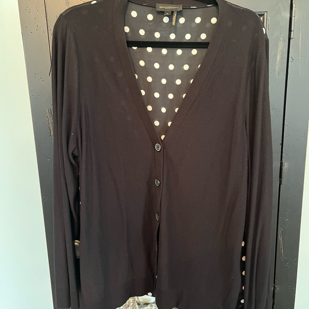 Donna Karan Black Cardigan with Polka Dot Back